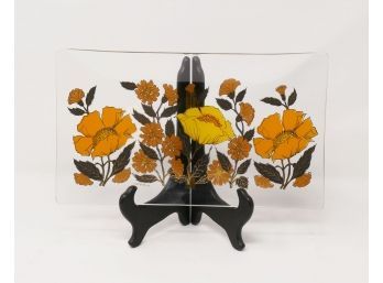 Vintage 1960's Georges Briard Glass Rectangular Serving Tray - Floral Design