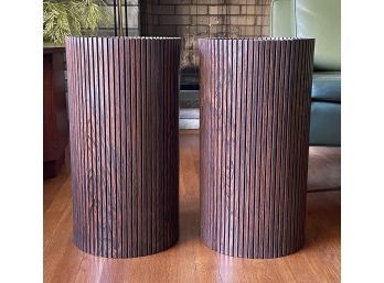 Pair Of Mahogany Veneer Ribbed Drum End / Accent Tables