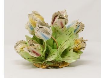 Vintage Hand Painted Porcelain Capodimonte Style Flower Basket
