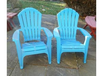 Pair Of Blue Outdoor Plastic Armchairs