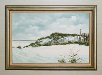 Original Beach Scene Painting On Canvas - Signed Collins