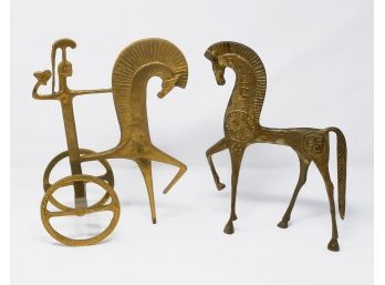 1950's-1960's Frederick Weinberg Modern Brass/Bronze Sculptures - Athena / Etruscan Horse