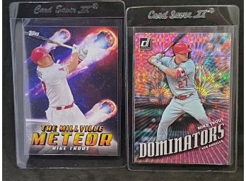 2020 TOPPS THE MILLVILLE METEOR AND 2019 DONRUSS DOMINATORS PINK FIREWORKS MIKE TROUT INSERTS