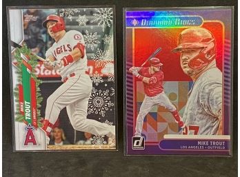 2019 TOPPS HOLIDAY AND 2021 DIAMOND KINGS MIKE TROUT TWO-CARD LOT