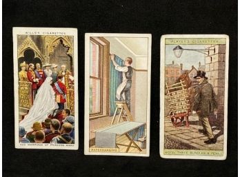 THREE TOBACCO CARDS: WILLS, JOHN PLAYERS & SONS: THE MARRIAGE OF PRINCESS MARY, PAPERHANGING AND WOOD BUNDLES