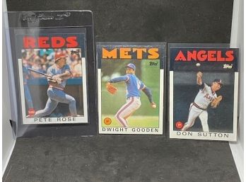 1986 TOPPS TRIO: PETE ROSE, DWIGHT GOODEN AND DON SUTTON