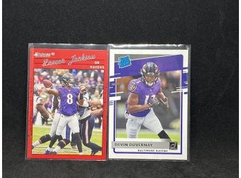 2019 LAMAR JACKSON '90 DONRUSS AND RATED ROOKIE DEVIN DUVERNAY RC