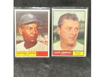 1961 TOPPS YANKEES HECTOR LOPEZ AND LUIS ARROYO!!!!!