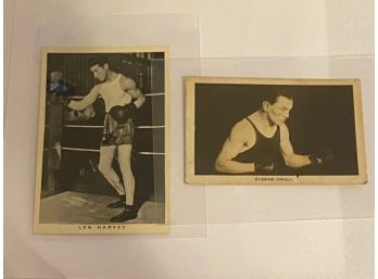 1922 RISING BOXING STAR EUGENE CRIQUI AND WILLS EMBASSY CIGARETTE TOBACCO CARD OF LEN HARVEY