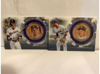 2020 TOPPS COIN IN A CARD CHRISTIAN YELICH AND KESTON HIURA