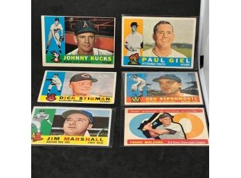 (6) 1960 TOPPS CARDS INCLUDING FRANK MALZONE, ASPROMONTE AND MARSHALL