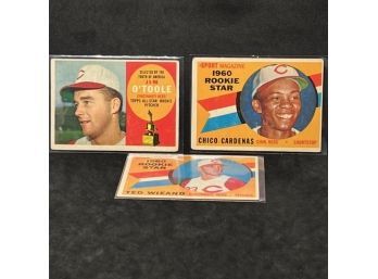 1960 TOPPS ROOKIE STAR CHICO CARDENAS & TED WIEAND & ROOKIE CUP JIM O'TOOLE