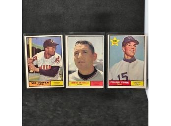 1961 TOPPS VIC POWER, JOHNNY ANTONELLI & ROOKIE FRANK FUNK