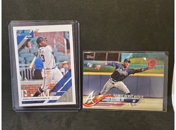 2018 TOPPS RONALD ACUNA JR ROOKIE AND 2019 DONRUSS NICK-NAME VARIATION!!
