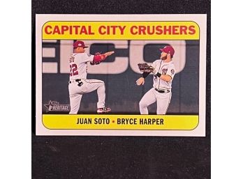 2018 TOPPS HERITAGE CAPITAL CITY CRUSHERS JUAN SOTO RC FEAT BRYCE HARPER