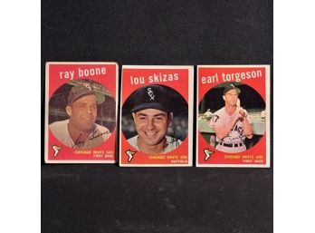 (3) 1959 TOPPS WHITE SOX: RAY BOONE, LOU SKIZAS & EARL TORGESON