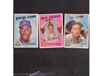 (3) 1959 TOPPS CARDINALS LOT: GEORGE CROWE, LARRY JACKSON & IRV NOREN