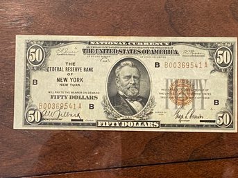 Fifty Dollar Federal Reserve Note New York Series Of 1929