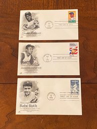Jackie Robinson, Roberto Clemente & Babe Ruth First Day Covers