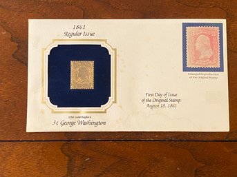 1861 Regular Issue 22kt Gold Replica 3 Cent George Washington Stamp