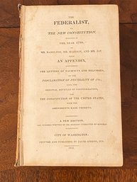The Federalist On The New Constitution By Alexander Hamilton, James Madison & John Jay RARE 1818 Edition
