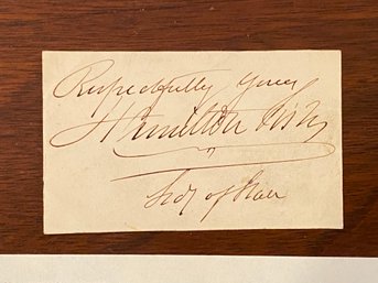 Hamilton Fish Cut Signature - Secretary Of State Under Ulysses S. Grant & Former Governor Of New York