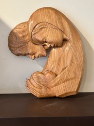 Vintage Jesus Mary And Joseph Carved Wooden Wall Hanging Signature Cut Into The Wood (Pickup Only)