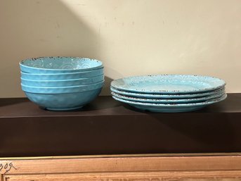 8 Piece Cynthia Rowley Melamine Medallion Blue Scroll Dinne Plates & Bowls (pickup Only)