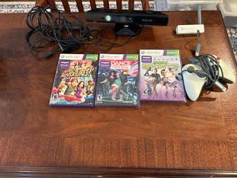 XBOX 360 Kinect Sensor Camera With Three Kinect Games (two New Sealed), Controller & Wireless Adaptor