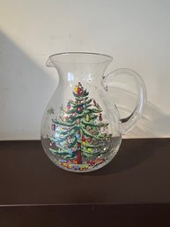 Spode Christmas Tree Santa Decorated 96 Oz. Glass Pitcher With Handle Decorated (Pickup Only)