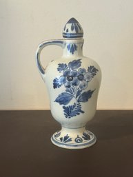 Vintage Delft Pottery P Hoppe Holland Hand Painted Blue White Cruet Bottle