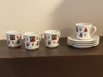 SEYMOUR MANN ABC'S Of Christmas Demitasse Cups And Saucers Set Of 4 1982