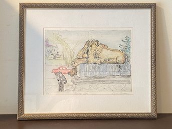 Peaceful Lion Framed Drawing By Edith L. Gordon  SIGNED & Number 2 Of 10 (pickup Only)