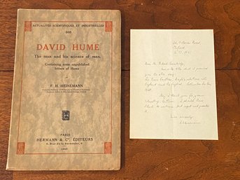 David Hume The Man And His Science Of Man By F. H. Heinemann With SIGNED Handwritten Letter