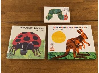 Eric Carle Book Lot The Very Hungry Caterpillar, The Grouch Ladybug & Does A Kangaroo Have A Mother, Too?