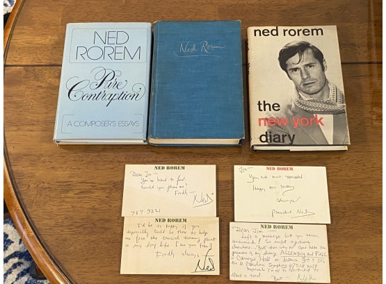 Ned Rorem Book Lot - Two Signed And Inscribed Plus 4 Signed Handwritten Postcards