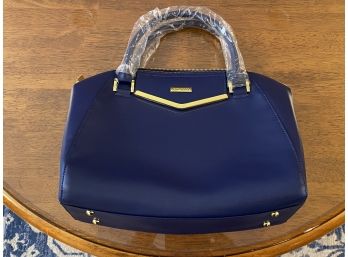 Joy & Iman Large Navy Blue Leather Satchel Brand New