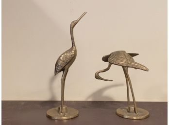 Vintage Pair Of Solid Brass Crane Figurines
