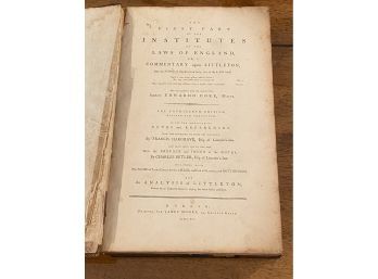 The First Part Of The Institutes Of The Laws Of England By Edwardo Coke 1791