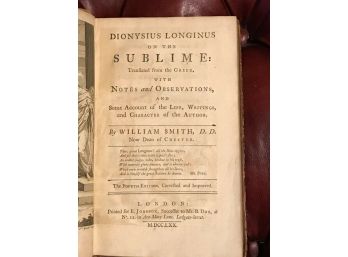 Dionysius Longinus On The Sublime By William Smith Fourth Edition 1770