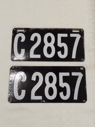 Antique Pair Of   1909 CONN  C 2857 License Plates