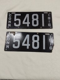 Pair Of  1916 CONN License//Marker Plates