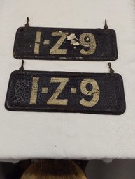 Antique Early Leather  License Plate//Marker Plate