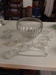 Glass Punch Bowl With 7 Cups