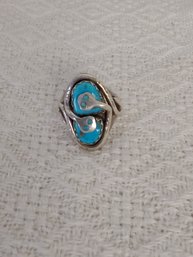 Effie C Zuni  Silver Turquoise Snake Ring