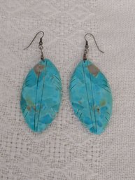 Turquoise Sterling Feather Shaped Pierced Earrings