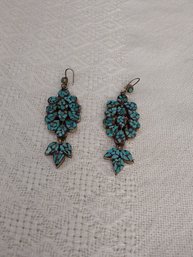 Silver Turquoise Leaf Pierced Earrings