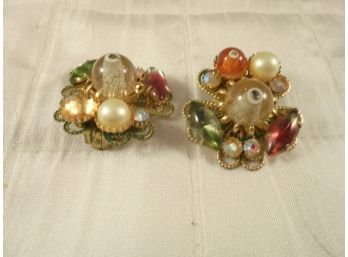 Pair Of Costume Jewelry Clip On Earrings