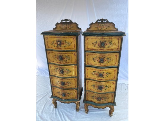 Pair (2) Of Lingerie Chests Of Drawers Hand Painted