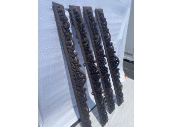 Four (4) Dark Carved Wood Cornice Shelves From Newport Mansion